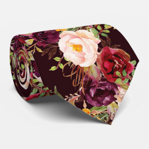 Cravate PixDezines Boho Blush Bourguignon Fleurs Aquarelle
