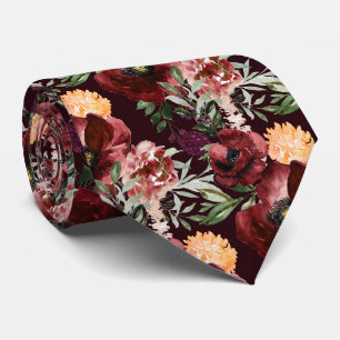 Cravate PixDezines Boho Blush Fleurs de Bourgogne Aquarell