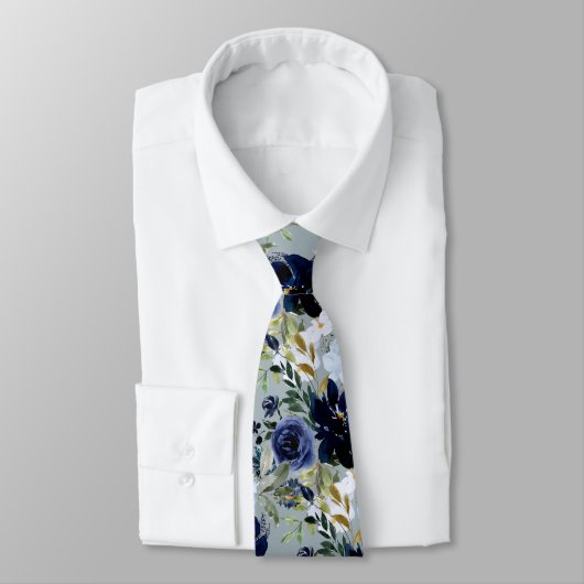 Cravate PixDezines Dusty bleu marine bleu aquarelle (Attaché)