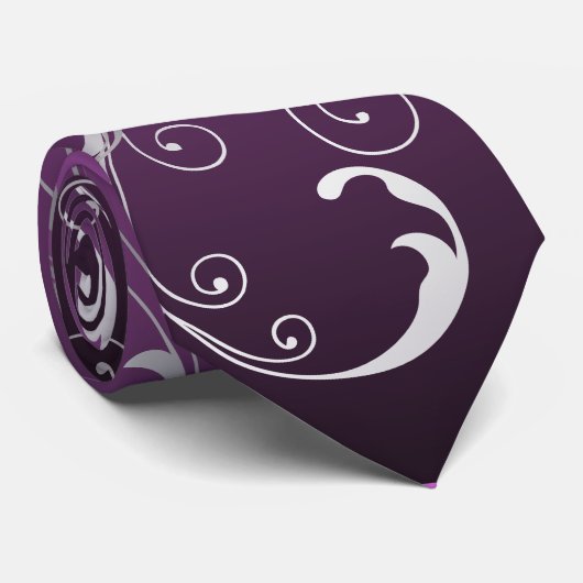 Cravate PixDezines Faux Silver Vine Swirls /Plum (Roulé)