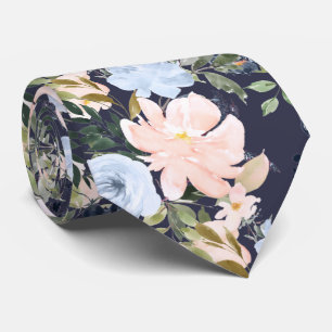Cravate PixDezines Fleurs Aquarelle Rose Pâle Bleu Glaçon