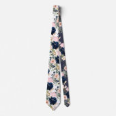Cravate PixDezines Fleurs Aquarelles Bleues de la marine r (Devant)