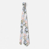 Cravate PixDezines Fleurs d'aquarelle bleu glace rose pâle (Dos)