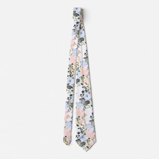 Cravate PixDezines Fleurs d'aquarelle bleu glace rose pâle (Dos)