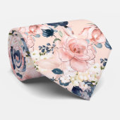 Cravate PixDezines Fleurs d'aquarelle bleu glace rose pâle (Roulé)