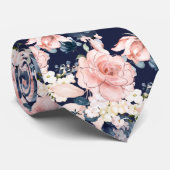 Cravate PixDezines Fleurs d'aquarelle bleu glace rose pâle (Roulé)