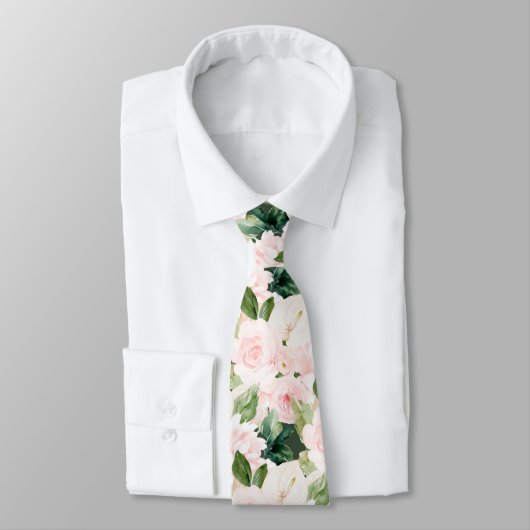 Cravate PixDezines H2 Blush Anthuriums Rose Peonies Cou (Attaché)
