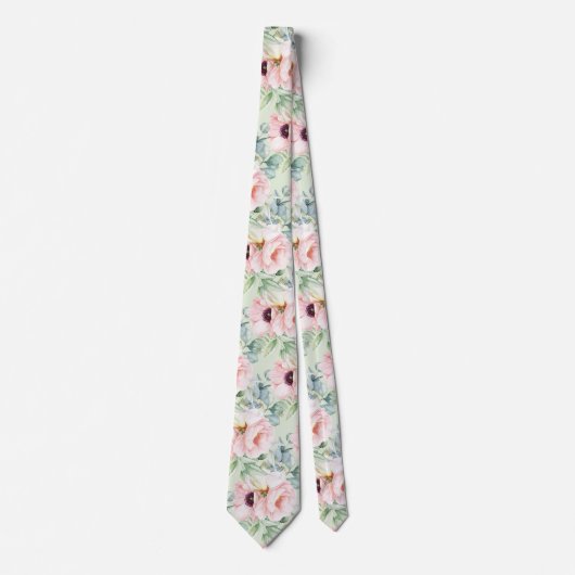 Cravate PixDezines H2 Blush Peonies Anémonies Eucalyptus (Devant)