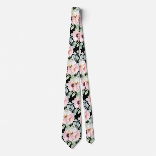 Cravate PixDezines H2 Blush Peonies Anémonies Eucalyptus N (Devant)