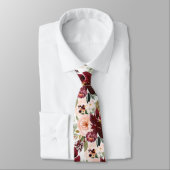 Cravate PixDezines H2 Blush Pink Burgundy Flowers (Attaché)