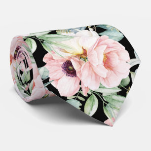 Cravate PixDezines H2 Blush Pivoines Anémones Eucalyptus N