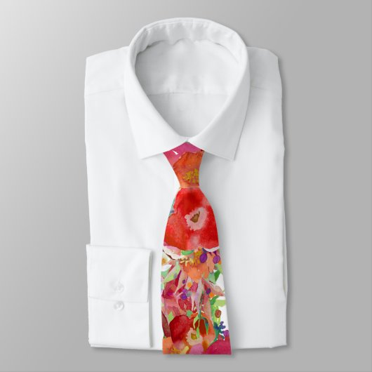Cravate PixDezines H2 Botanical Red n Orange (Attaché)