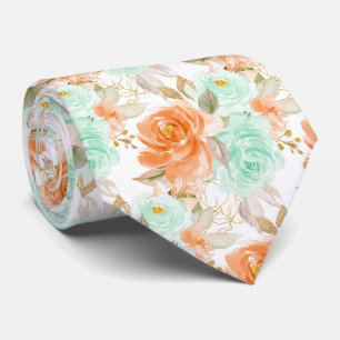 Cravate PixDezines H2 Corail Orange Roses Vertes
