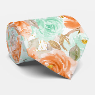 Cravate PixDezines H2 Corail Orange Roses Vertes