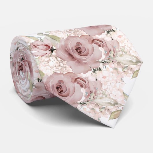 Cravate PixDezines H2 Été Rose Poussiéreuse Roses Hydrange (Roulé)
