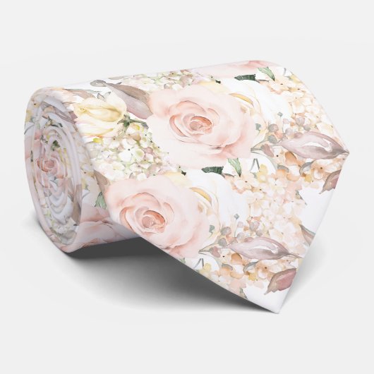 Cravate PixDezines H2 Été Roses Crème Hydrangea Blush (Roulé)