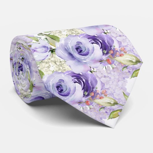 Cravate PixDezines H2 Été Roses Violettes Hydrangea (Roulé)