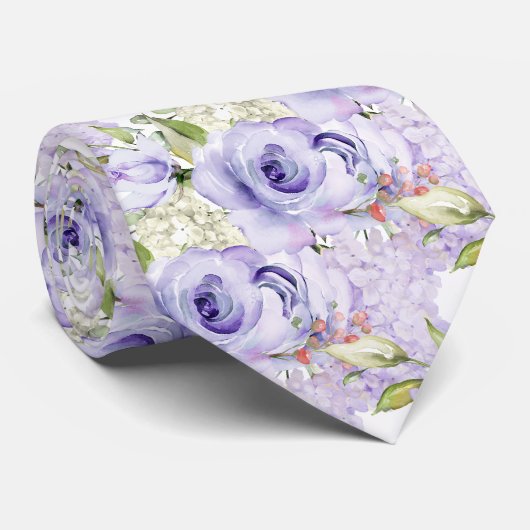Cravate PixDezines H2 Été Roses Violettes Hydrangea (Roulé)