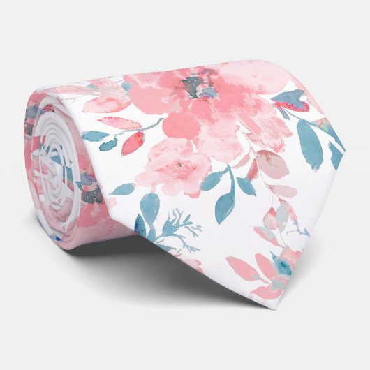 Cravate PixDezines H2 Fleurs à ressort rose bleu (Roulé)