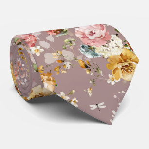Cravate PixDezines H2 Fleurs de jardin d'automne Rose poud