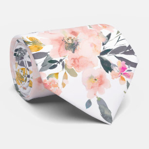 Cravate PixDezines H2 Fleurs de Printemps Blush Gris