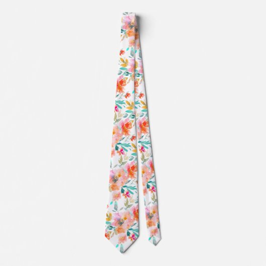 Cravate PixDezines H2 Fleurs de printemps Jade Orange (Devant)