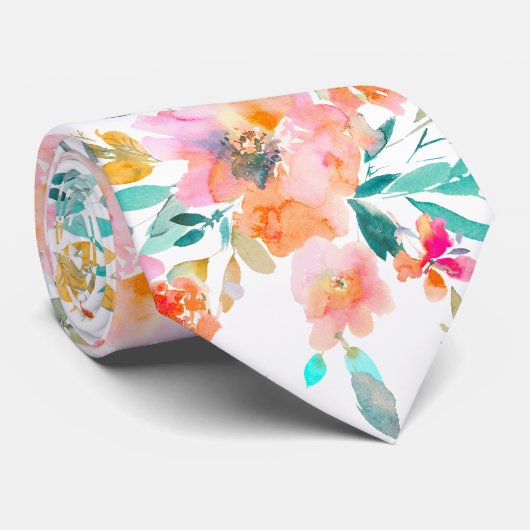Cravate PixDezines H2 Fleurs de printemps Jade Orange (Roulé)
