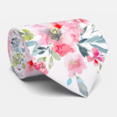 Cravate PixDezines H2 Fleurs de printemps rose rouge bleu (Roulé)