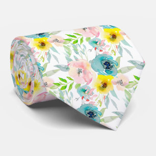 Cravate PixDezines H2 Fleurs de printemps Rose saumon Turq