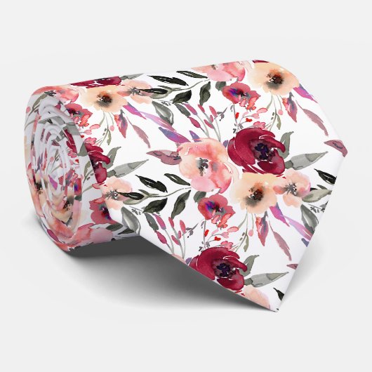 Cravate PixDezines H2 Fleurs de printemps Rouge rosé (Roulé)