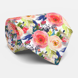 Cravate PixDezines H2 Fleurs d'été Rose Framboise