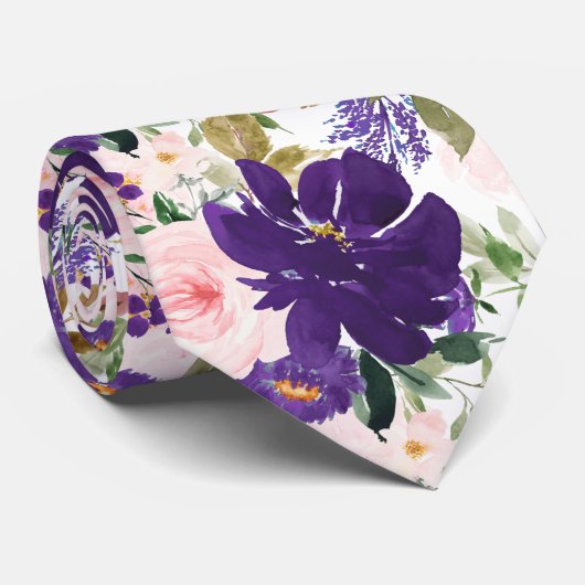 Cravate PixDezines H2 Fleurs Rose Blush Violet (Roulé)