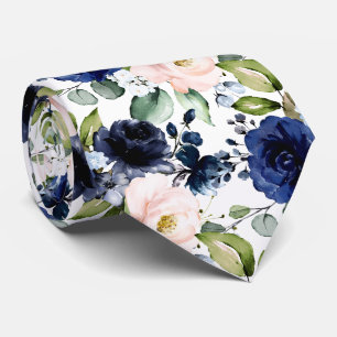 Cravate PixDezines H2 Fleurs Rose Navy Bleu
