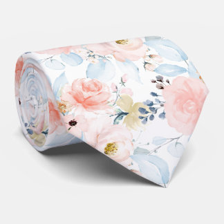 Cravate PixDezines H2 Fleurs Rose Pâle et Bleu Poussiéreux