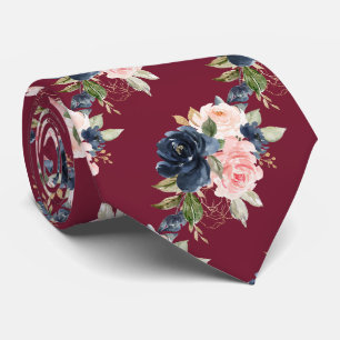 Cravate PixDezines H2 Fleurs Roses Bleu Marine et Blush