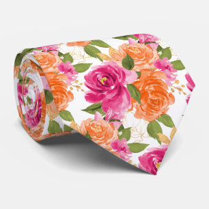 Cravate PixDezines H2 Fleurs Roses Rose Chaud Orange