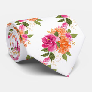 Cravate PixDezines H2 Fleurs Roses Rose Chaud Orange