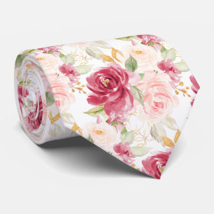 Cravate PixDezines H2 Fleurs Roses Rouges Saumon