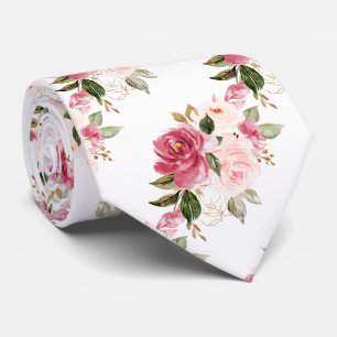 Cravate PixDezines H2 Fleurs Roses Rouges Saumonées