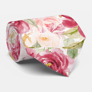 Cravate PixDezines H2 Fleurs Roses Rouges Saumonées