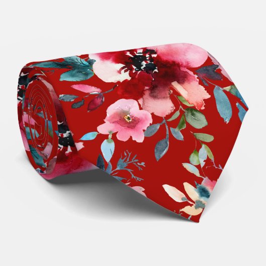 Cravate PixDezines H2 Mid Summer Flowers Burgundy Slate (Roulé)