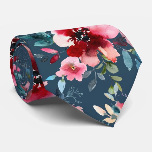 Cravate PixDezines H2 Mid Summer Flowers Burgundy Slate (Roulé)