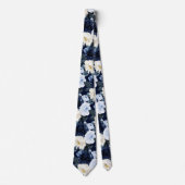 Cravate PixDezines H2 Navy+Dusty Blue Roses (Devant)