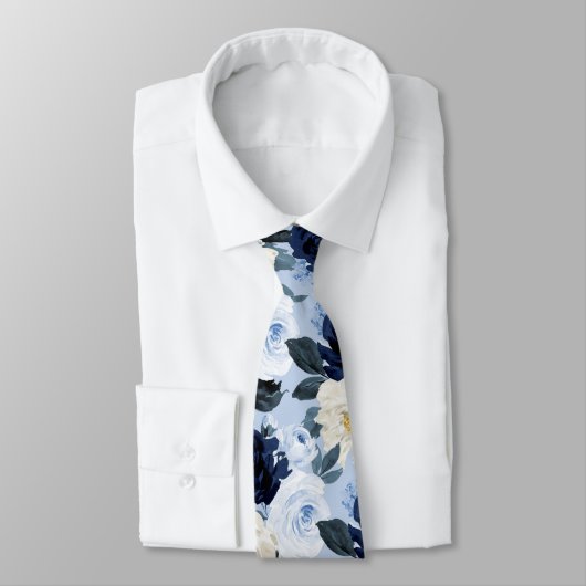 Cravate PixDezines H2 Navy+Dusty Blue Roses (Attaché)
