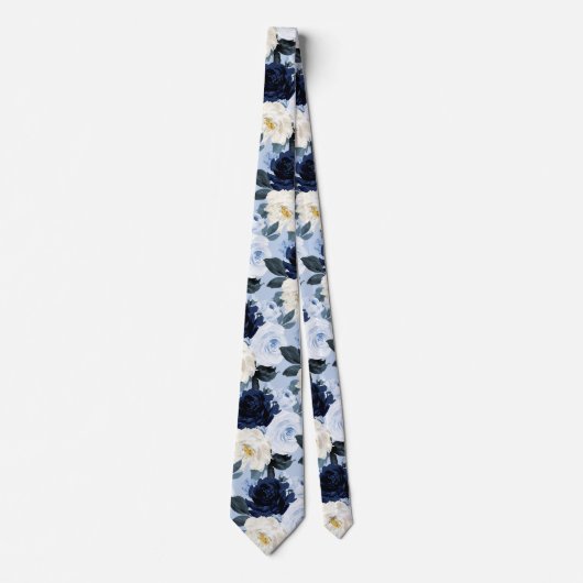 Cravate PixDezines H2 Navy+Dusty Blue Roses (Devant)