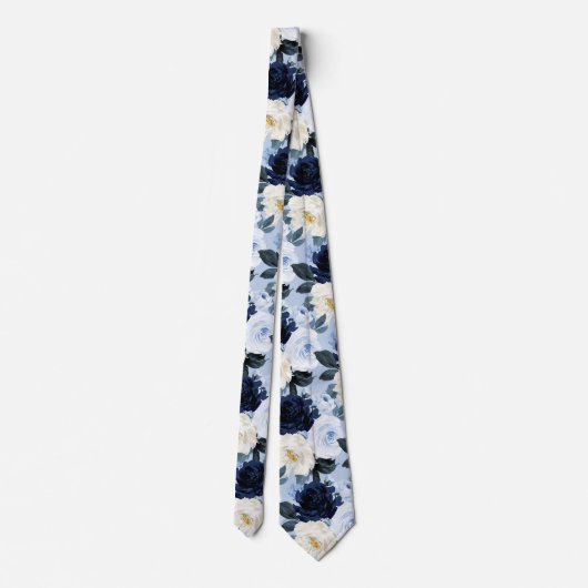Cravate PixDezines H2 Navy+Dusty Blue Roses (Dos)