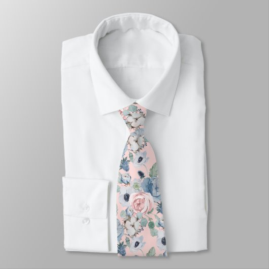 Cravate PixDezines H2 Peonies rose bleu foncé do-it-yourse (Attaché)