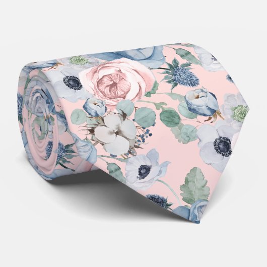 Cravate PixDezines H2 Peonies rose bleu foncé do-it-yourse (Roulé)