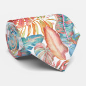 Cravate PixDezines Hawaiian Jungle Turquoise rouille orang (Roulé)