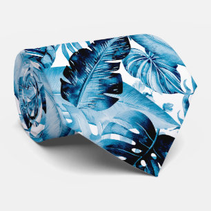 Cravate PixDezines Indigo Bleu Feuillage Tropical
